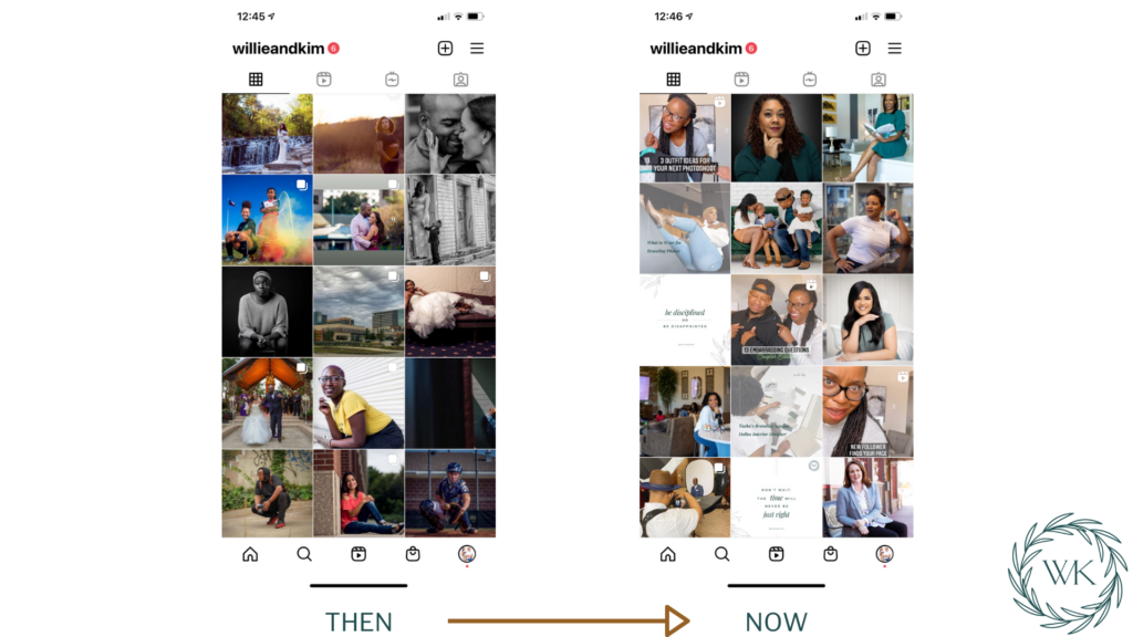 branding yourself on social media - instagram feed then versus now