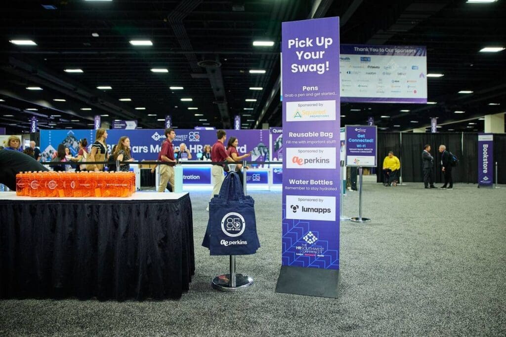 Attendees in the HR Southwest Conference expo hall at the Fort Worth Convention Center