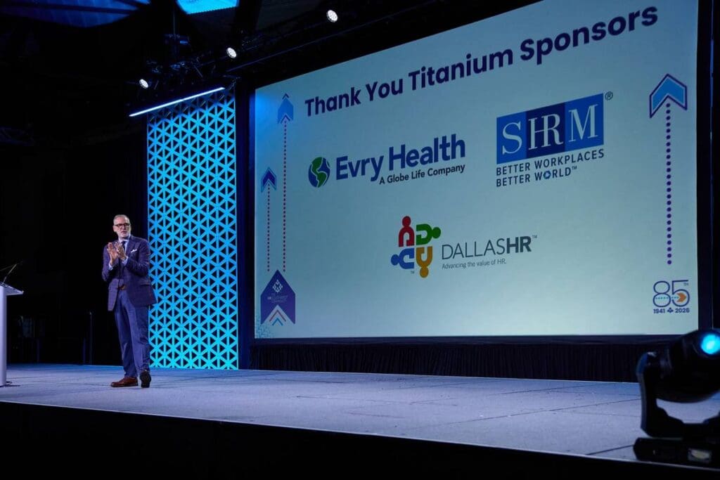 HR Southwest main stage thanking conference sponsors